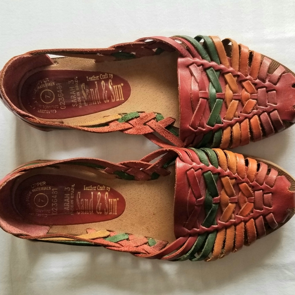 Sand & sun genuine leather woven flats